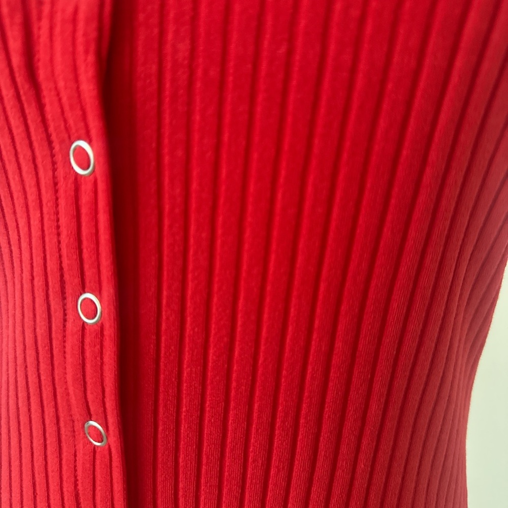 Zara Red Ribbed Button-Front Midi Dress - Picture 4 of 4